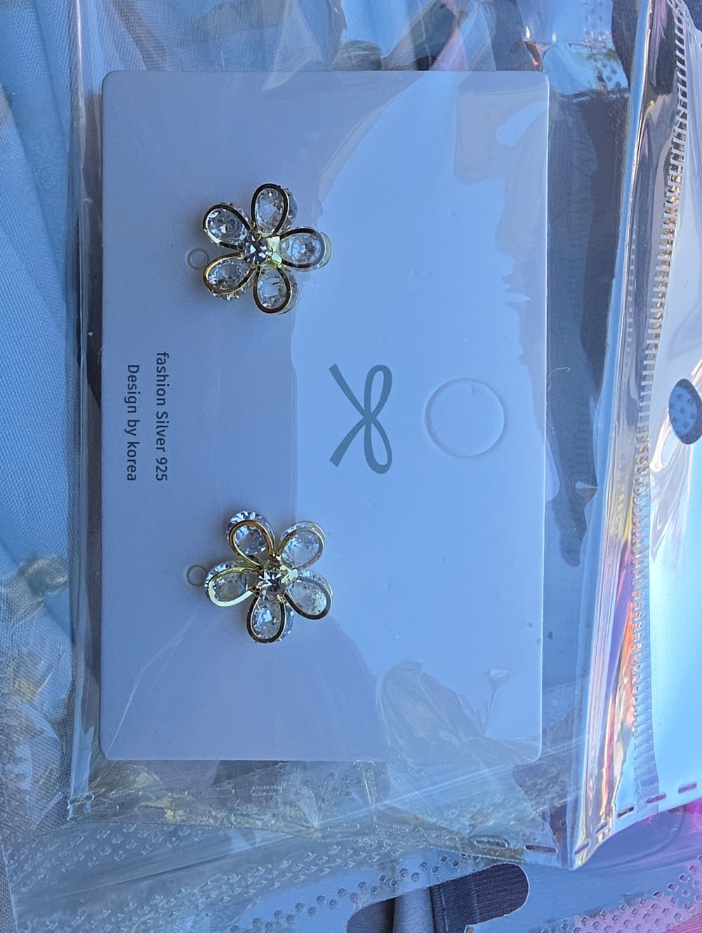 Crystal Flower Drop Earrings - Gold Tone With Dangles From Backing